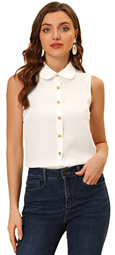 Allegra K Camicie da donna in chambray, gilet in denim, canotta estiva con colletto Peter Pan, bianco, 48