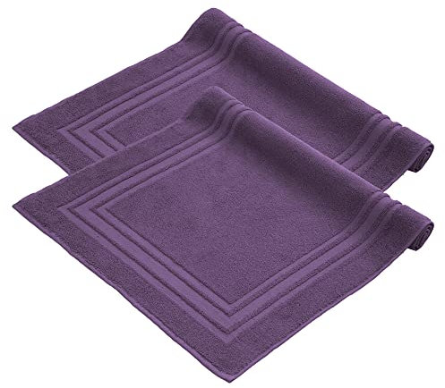 Komfortec Badvorleger Set 2 Teilig, Frottee Duschvorleger, Waschbar Duschmatte & Badteppich, 600 g/m² &100% Baumwolle, Saugfähig & Schnelltrocknend, 50 x 70 cm, Violett