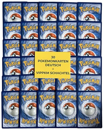 VIPPKM 30 Karten Paket original in deutsch - Versand in nachhaltiger Box kompatibel mit Pokemonkarten - Geschenk Set inkl. Holo Pokemon Sammelkarten - neu