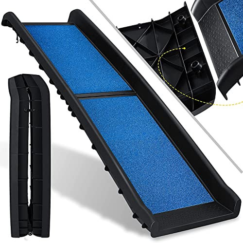KESSER® Hunderampe klappbar Hundetreppe Hundeautorampe Auto Kofferraumrampe für Haustiere Einstiegshilfe für Kofferraum, bis 90 kg, 156x40cm, leicht Stabil, rutschfest Hunde-Treppe, Blau