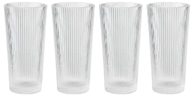 Stelton Pilastro Longdrink Gläser - Geriffelte Wassergläser Set - Spülmaschinenfest, Stapelbar, für heiße & kalte Getränke - 300ml - 4er Set