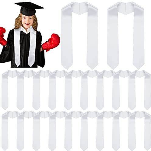 Hanaive 20 Pcs 45 Inch Preschool Graduation Stole Kindergarten Graduation Sash Blank Plain Sash for Kids 2026(White)