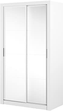 MINIO go for it - Zweitüriger Kleiderschrank ERTA 19, Schiebetürenschrank mit Spiegel, 120 cm, Farbe: Weiß matt