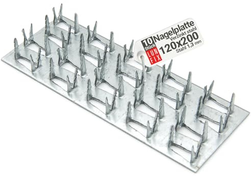 Piastra dentata 200x300 mm acciaio zincato 1,3 mm, 10 pezzi, connettore per legno e travi, piastra forata in acciaio, giunzione e fissaggio per strutture in legno, Lun Fix