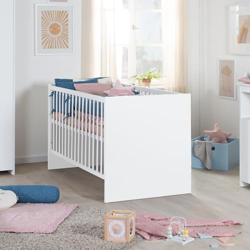 roba Mitwachsendes Gitterbett Lilo 70 x 140 cm - Babybett 3-fach höhenverstellbar - Umbaubar zum Kinderbett - Holz weiß lackiert