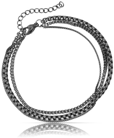 Made by Nami armband med flera rader män svart män smycken vattentät 18 cm + 5 cm längd
