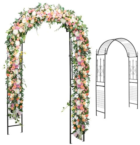 TANGZON 2.2M/2.3M/2.5M Garden Arch, Heavy Duty Metal Roses Vines Climbing Plants Support Archway, Outdoor Patio Yard Lawn Arches Arbour Trellis for Wedding Party Decoration (143 x 40 x 234 cm)