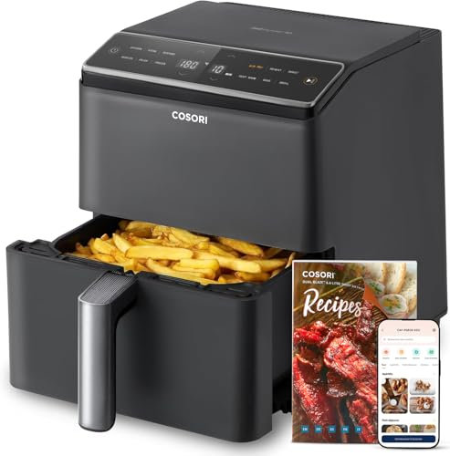 COSORI Air Fryer Dual Blaze 6.4L 12 Programmes Chauffage à Air Chaud à Circulation Tridimensionnelle,Parfect pour le Régime Hyperprotéiné, Noir Brillant
