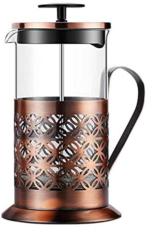 YXUANYZNB Caffettiera francese in acciaio inox caffettiera brocca di vetro, filtro a stantuffo per caffè in acciaio inossidabile, macchina da caffè manuale con finitura in rame, caffettiera a