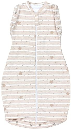 TupTam Baby Pucksack OEKO- TEX zertifizierte Materialien Swaddle Bag Wattiert Babyschlafsack 2.5 TOG unisex, Farbe: Unwattiert 0.5 TOG/Sterne Streifen Beige, Größe: 0-3 Monate