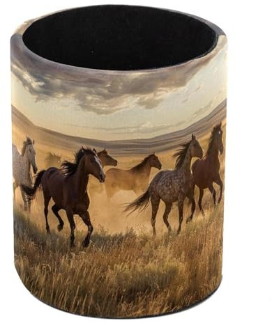 VAPOKF Pot à stylos pour bureau, pot à crayons, pinceaux de maquillage, rangement de fournitures de bureau, organisateur pour la maison et le bureau – Chevaux galopant dans la prairie