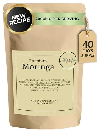 Moringa Capsules 4000mg – Organic Moringa Leaf Capsules High Strength – Pure Moringa Tablets UK Made – Natural Vegan Antioxidants – No Fillers or Binders, Just Organic Pure Moringa Capsules