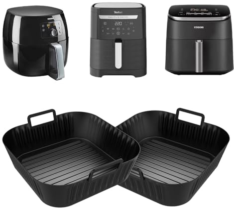 XIKAYA 2x Stampi Silicone Riutilizzabili per Friggitrice ad Aria (21cm) - Compatibile Philips/Tefal/COSORI (5-6.2L) | Teglie XL Resistenti 230°C, Alternativa Eco Carta Forno