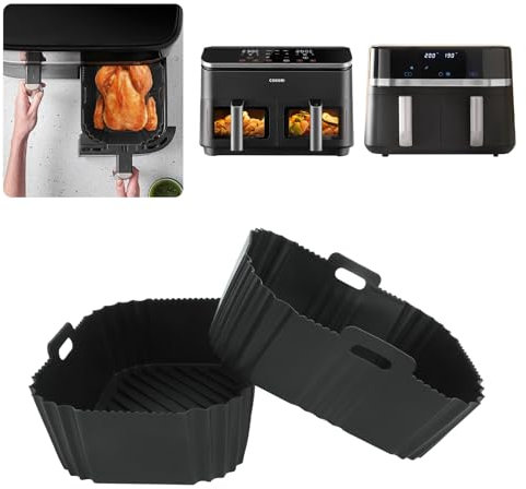 Silikonform Heißluftfritteuse Zubehör für Russell Hobbs Heißluftfritteuse 2 Kammern 9L Rapid AirFryer 27681-56, Auflaufform Silikon Einsätze für COSORI Air Fryer 8,5L & Russell Hobbs 4,5L*2