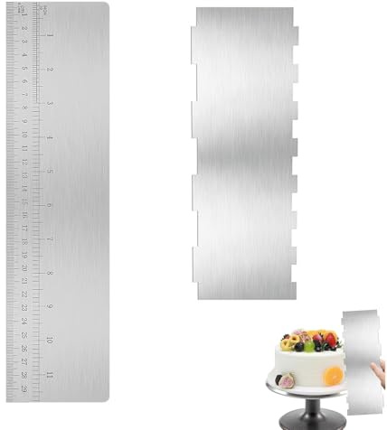 2 stycken tårtspade i rostfritt stål med skala 30 cm och 2 i 1 kakskrapa | Tårtskrapa för utjämning för olika former av kam-kakkanter, tårtskärare för smörkräm, tårtdekoration (C)