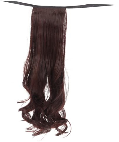 Mikikit Perruque Bouclée Femme avec Ruban et Cordon de Serrage Postiche Synthétique Ondulé Extensions Cheveux Foncé