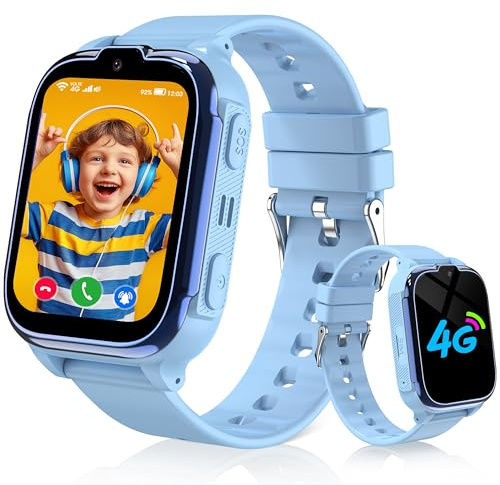 Tzzulsx Montre Connectée Enfant 4G/GPS/WiFi/Appel Vidéo, Montre GPS Enfant avec Chat Familial, SOS, Téléphone Etanche Jeux Réveil Mode Classe, IP68, Montre Intelligente Enfants Smartwatch Cadeau