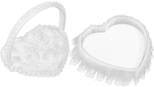 Toyvian Cojín para Anillos de Boda Mini con Encaje y Satén Soporte para Anillos de Compromiso Forma de Corazón Caja Portátil para Ceremonia y Decoración de Boda