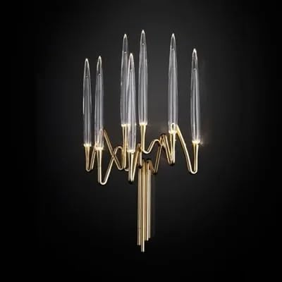 Chandeliers, Luxury Silver Rectangles Candle Chandelier Dining Room Living Bar Long Candela Pendant Ceiling Chandeliers for Restaurant(Wall lamp,Glass Lampshade)