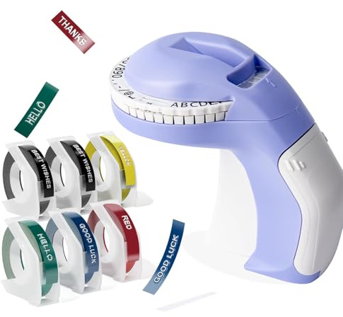 COLOUR-JML Etikettenprägegerät 9mm mit 6 Etikettenband/Omega S Prägegerät/ 3D Beschriftungsgerät/Prägeetikettenmacher/Etiketten für Bürodokumente und den Heimgebrauch (£ € Ä Ö Ü)