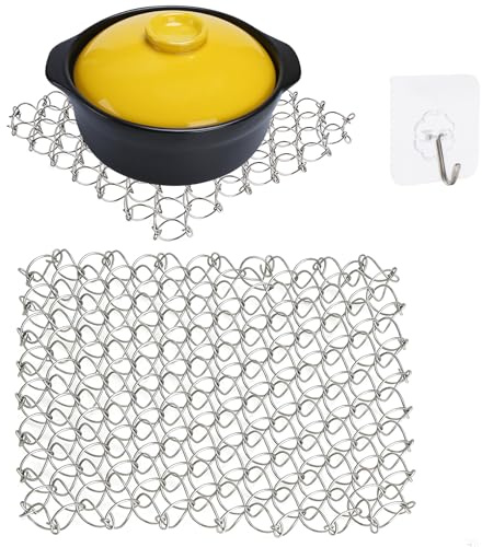 LOLANIUT Pfannenschutz, Topfuntersetzer Metall, Hitzebeständiger Untersetzer für Küche, 17,5 x 17,5 x 1,5 cm, Edelstahl