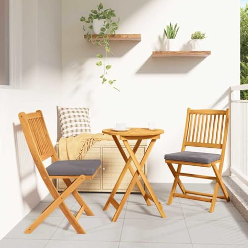 Ensemble Bistro Jardin 3 Pièces Marron Bois Acacia Massif Table Ronde Chaises Salon Extérieur Moderne Meuble Patio Terrasse Durable 110kg par Siège Assise 49cm