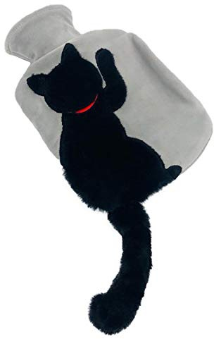 Ausla Värmeflaska, Plyschimitation Kattdesign, Avtagbar 1000 Ml Kapacitet för Lindring i Kallt Väder (GRAY)