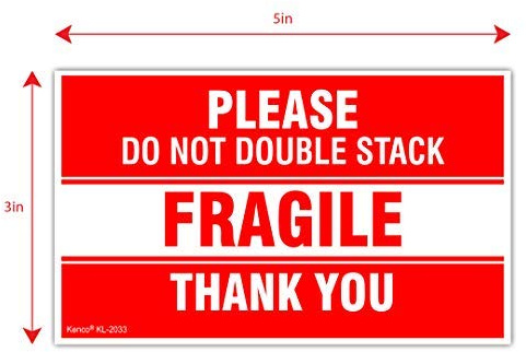 Kenco 3 X 5 Please Do Not Double Stack Fragile Thank You Stickers for Shipping and Packing - 500 Labels Per Roll