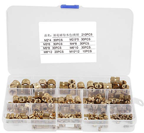 Akozon Kit de Latón Tuerca moleteada tornillo laton Rosca Hembra Tuercas 210pcs 8 tipo M2 M2.5 M3 M4 M6 M5 M8 M10