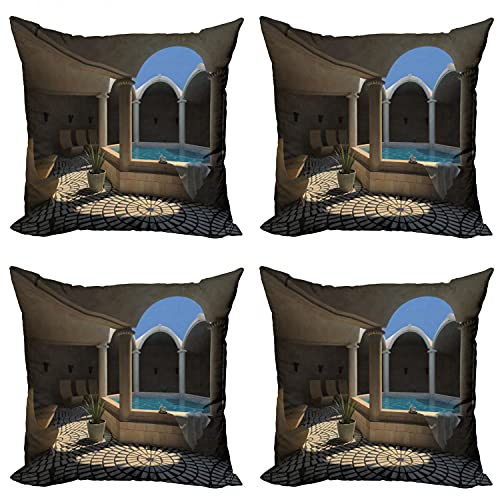 Ambesonne Landscape Decorative Throw Pillow Case Pack of 4, Inside View of a Spa Hotel with Bathtub in The Circle Centre Therapy Photo Print, Cushion Cover for Couch Living Room Car, 24, Grey Blue