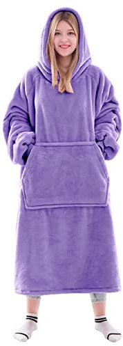 Waitu Wearable Blanket Sweatshirt Gifts for Women and Men, Super Warm and Cozy Blanket Hoodie, Thick Flannel Blanket with Sleeves and Giant Pocket - Purple