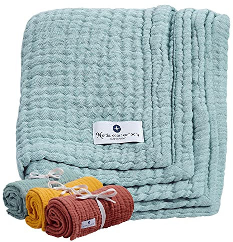 Babydecke Musselin Mulltuch von Nordic Coast Baby Musselindecke Puckdecke Musselin Krabbeldecke Spucktuch Mulltücher Mint Petrol Spucktücher 80x80cm