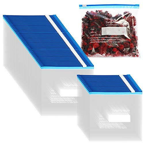 COM-FOUR® 60x fryspåsar 1 liter för stängning, återförslutningsbara färska förvaringspåsar för livsmedelsförvaring - universalpåsar för smakskydd och vitaminfräschhet, -40 ° C (1 L - 60 stycken)