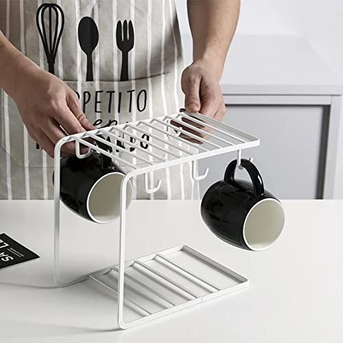 Metall-Tassenbaum-Regal, Kaffeetassenhalter für die Küche, Organisation, Flasche, Trocknungs-Organizer für 6 Wasserbecher oder Becher (weiß)