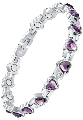 Jecanori Magnetiskt armband för kvinnor – titanstålarmband med glittrande hjärtformad kubisk zirkonia, damarmband med borttagningsverktyg och presentask, lila