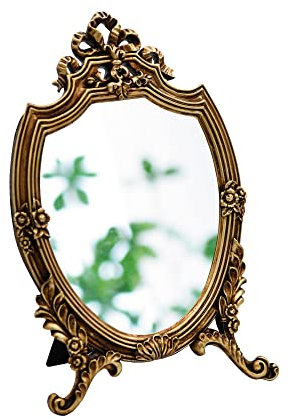 Eaoundm Dekorativer Wandspiegel aus Kunstharz, Make-up-Spiegel, Tischspiegel, für Schlafzimmer, Wohnzimmer, Kommode, Dekoration, 20,8 x 33 cm (B x L), antikgoldfarben