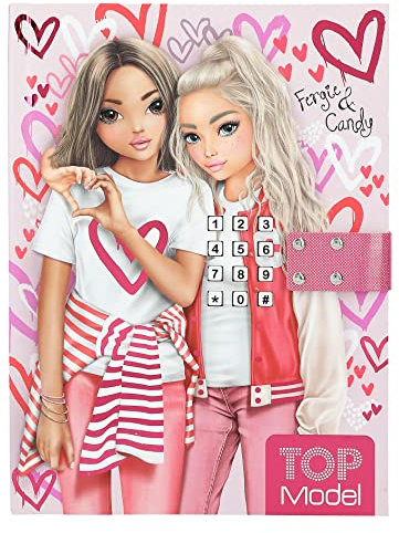 Depesche 12420 12240 TOPModel One Love-Tagebuch mit Zahlen-Code und Sound in Pink, Buch mit Herzen in Rot und Rosa und 80 linierten, bunt illustrierten Seiten, Mehrfarbig