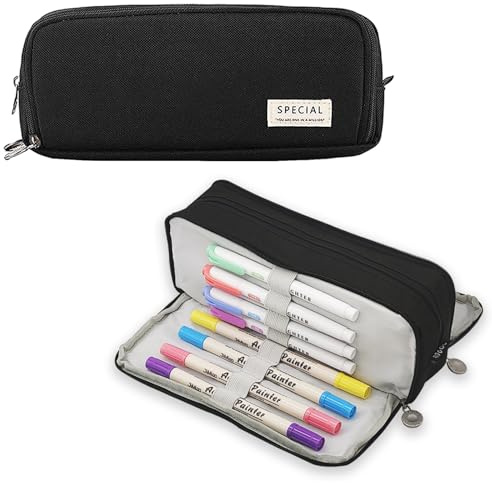 ONCCI Astuccio Astuccio Portapenne Grande Capacità Astuccio con 3 Scomparti, Astuccio Portapenne per Studente Adolescente Adulto per Ufficio e scuola. (Nero)