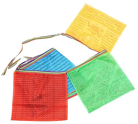 FUNOMOCYA Banderas de Oración Budista Tibetana 1 Rollo de 20 Unidades Colgantes Decoración para Peregrinaciones y 35X34 Cm Accesorios para Lugares Budistas