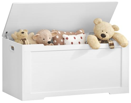 usikey 39.4” Toy Chest, Toy Box for Living Room, Storage Chest with 2 Safety Hinges, Lift Top Storage Bench, Storage Trunk, for Bedroom, Entryway, White