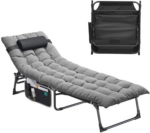 YITAHOME Bains de Soleil avec Coussin 190x68x31cm Chaise Longue Réglable en 4 Positions, Transat Jardin Exterieur avec Appui-tête et Latérale Capacité de Charge 200KG pour Jardin, Piscine, Gris