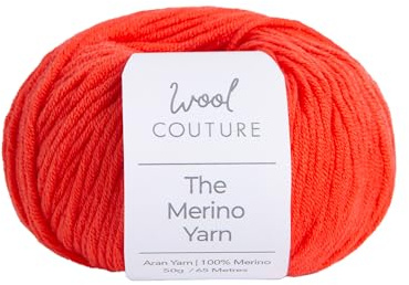 Wool Couture The Merino Yarn - 100% Merino Wool Aran Weight Yarn for Knitting, Crochet, Amigurumi & Craft Projects - Poppy Red, 50g Ball (65m) - Super Soft Wool Yarn - 1-Pack