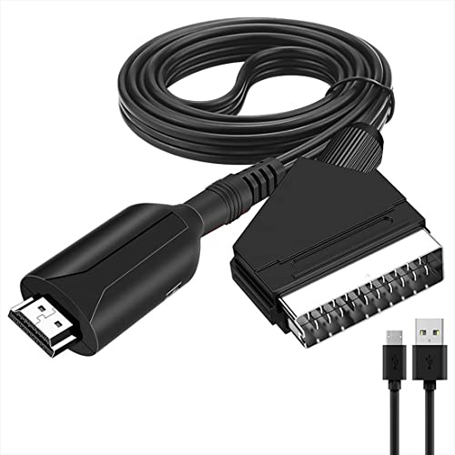 FiTspi Convertisseur HDMI vers péritel avec câble USB 1 m Ligne de conversion HDMI entrée péritel sortie vidéo audio adaptateur haut de gamme 1080p pour HDTV DVD Sky Box STB Plug and Play