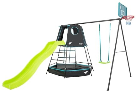 TP Explorer Metal Climbing Frame Set & Ripple Slide, Swing and Basketball Black Edition