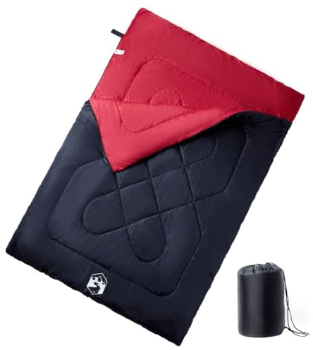 vidaXL Saco De Dormir Doble Para Camping Y Excursión, Con Almohadas, Para 2 Adultos, 3-4 Estaciones, Negro Y Rojo