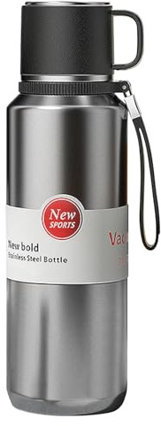 XUDREZ Edelstahl Thermosflasche mit Schichtfilter, Thermoskanne heiße und kalte Getränke Silber 1.5 L - Hält 24 Stunden - Auslaufsichere vakuumisolierte Flaschen mit Becher für Kaffee Arbeit Milch