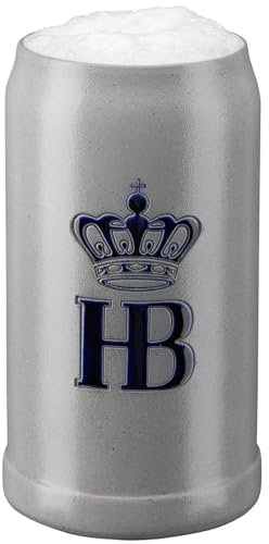 Hofbräuhaus München ölkrus 1 l original måttkanna | ölglas med HB-logotyp, kanna saltglasyr utan tennlock, 1000065 (1 L, HB logotyp)