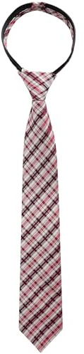 Alizeal pojkar 38 cm tartan rand förbunden 6 cm dragkedja smal slips för barn skola slips för ålder 8-14, Röd+rosa, en storlek