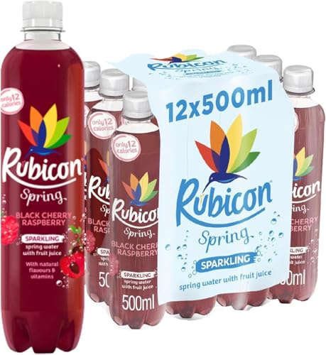 Rubicon Spring Black Cherry Raspberry Sparkling Water, 500ml Bottles, Pack of 24