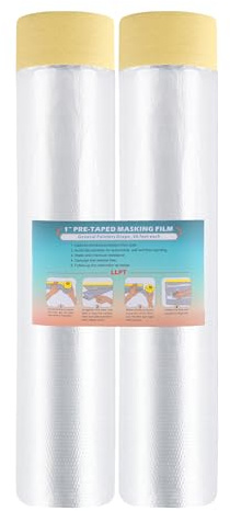 LLPT Tape and Drape Pre-Taped Masking Film 2 Packs-400cm(Unfolded) x 20m | Beige Washi Versatile Painter's Plastic Dust Sheets for Auto Wall Furniture Painting and Spraying Protection